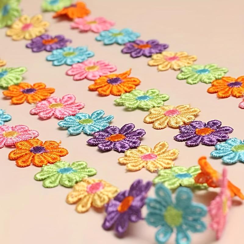 Vibrant Polyester Daisy Lace Trim 25mm Wide Colorful Knit Embroidery Ribbon, Perfect for DIY Crafts, Sewing, Patchwork & Wedding Decorations