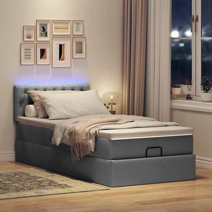 VidaXL Lit ottoman avec matelas et LED gris foncé 80x200cm tissu lit rembourré 3312347