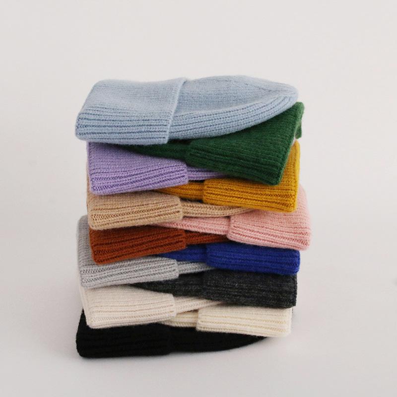 Wool Hat Women's Autumn and Winter Simple Solid Color Warm Hemming Thickened Pullover Cold Hat Men's Knitted Hat