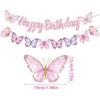 Pink Butterfly Birthday Banner, 63" x 23.6", Fade Resistant, Lightweight, Women/Girls/Teen Girls