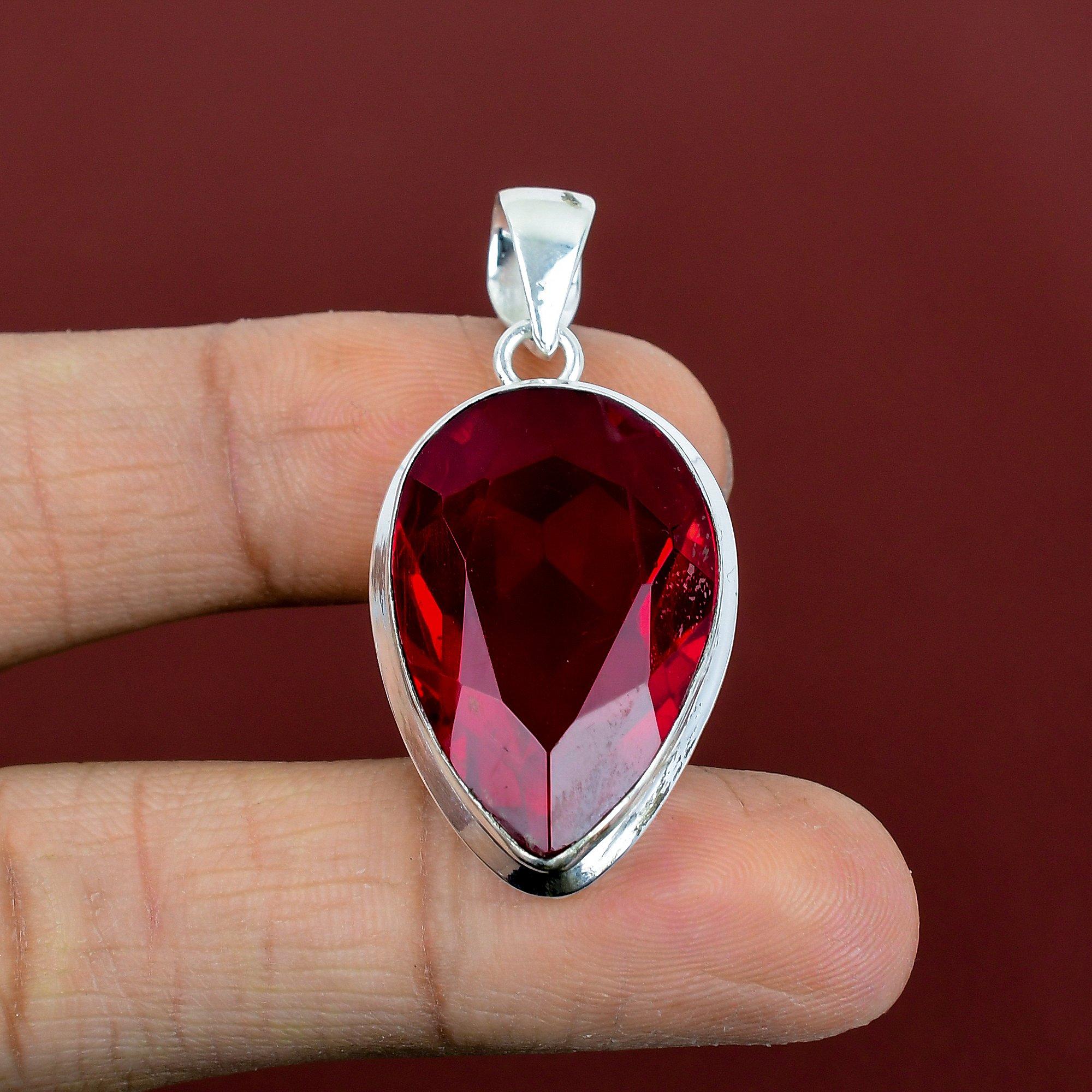 Faceted mozambique garnet pendant 925 sterling silver pendant handmade gemstone pendant antique jewelry birthstone pendant engagement gifts