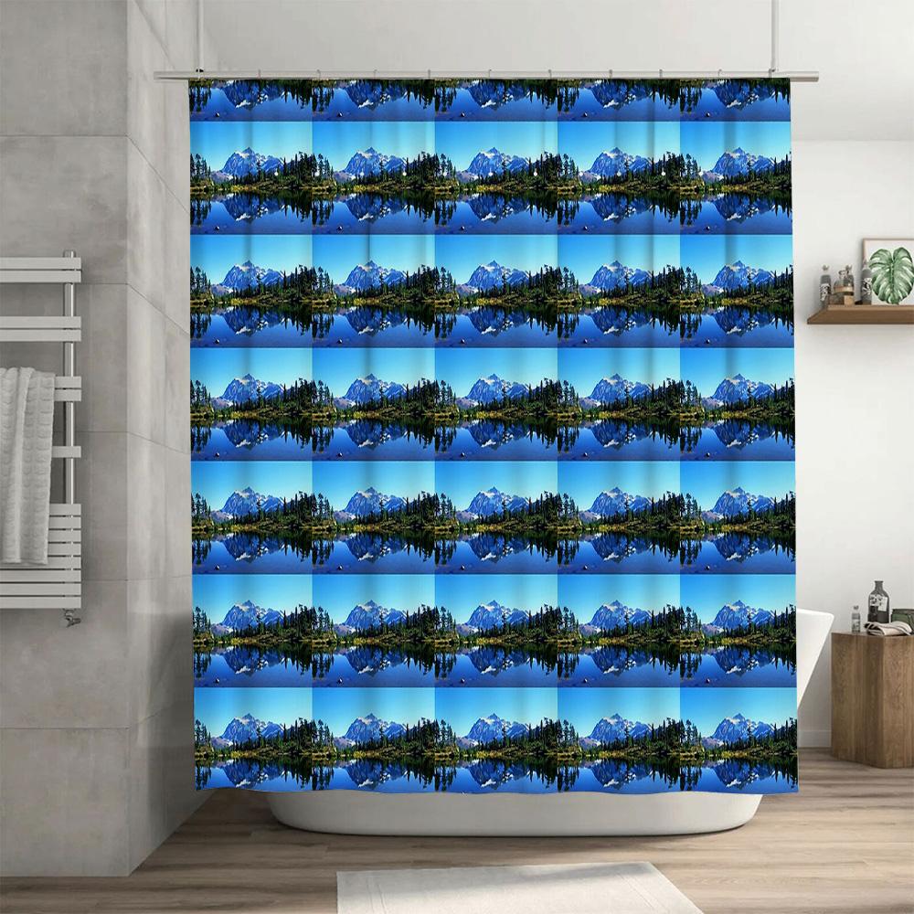 Mountain Landscape Shower Curtain Nature Forest Trees Scenic Waterfall Backdrop Bathroom Decor Artistic Wall Hanging Home Textil