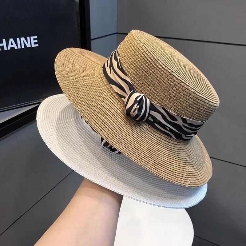 Flat top hat women's summer new fashion straw sun hat seaside sun protection shade straw hat