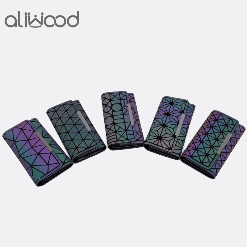 Portafoglio di marca Pochette da donna Portafoglio lungo luminoso Portamonete con reticolo geometrico a reticolo femminile