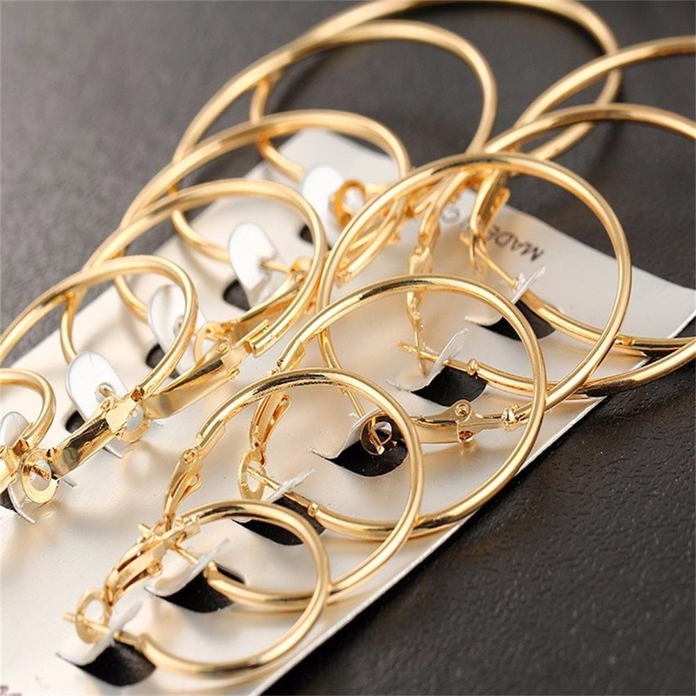 6Pairs/Set Silver Party Fashion Dangle Ear Stud Piercing Jewelry Hoop Earrings Set