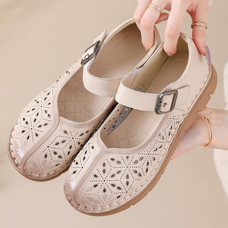 Fashion New natural leather sandals women's hollow out flats shoes woman luxury mary jane sandal female strap loafer lady shallow flats
