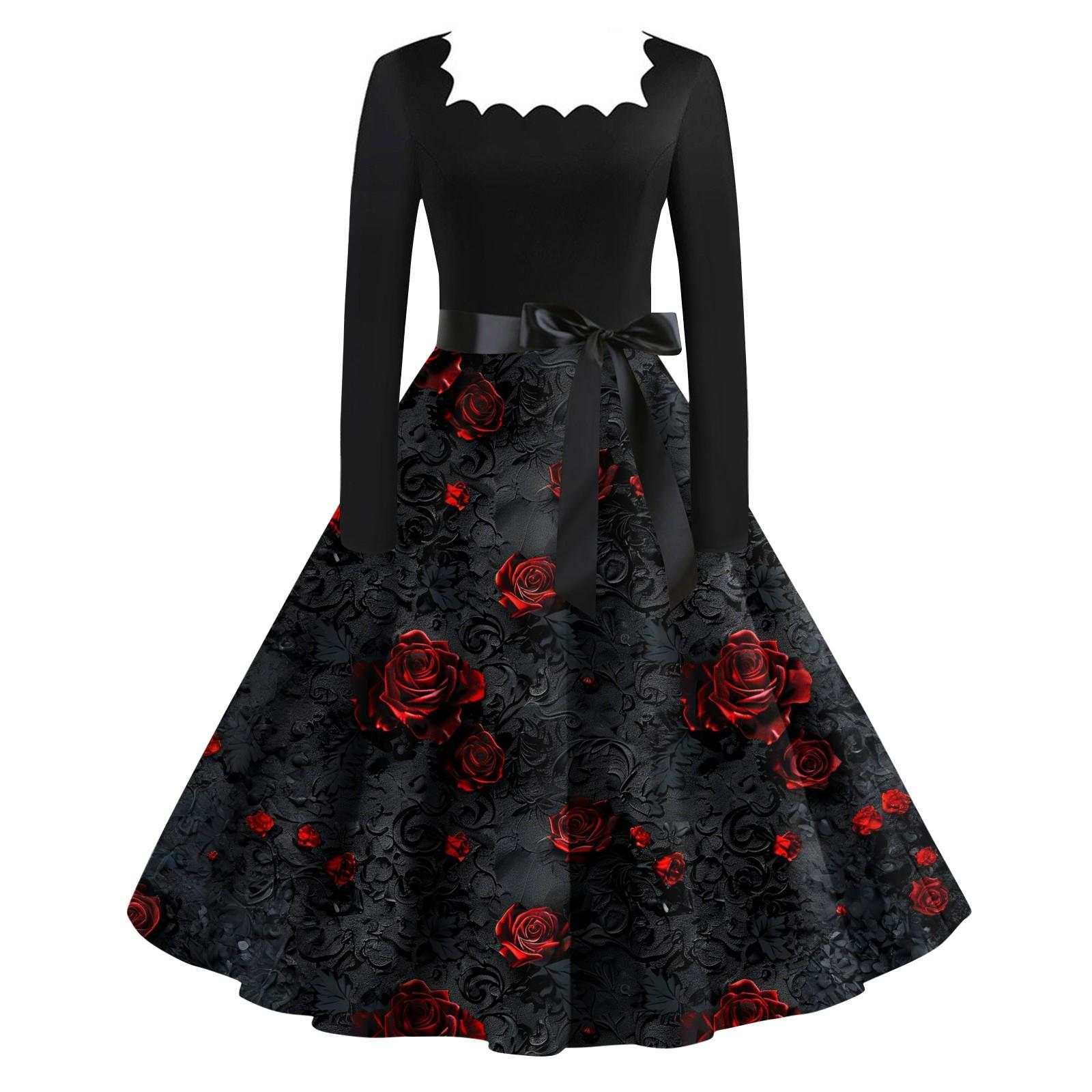 

Женское модное ретро вечернее платье с длинным рукавом и квадратным вырезом с принтом на Хэллоуин XXL