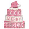 4pcs Rustic Christmas Decorations - Pink Hat & Snowflake Design, "Merry Christmas" Text, Farmhouse Table Centerpiece,Home Decor