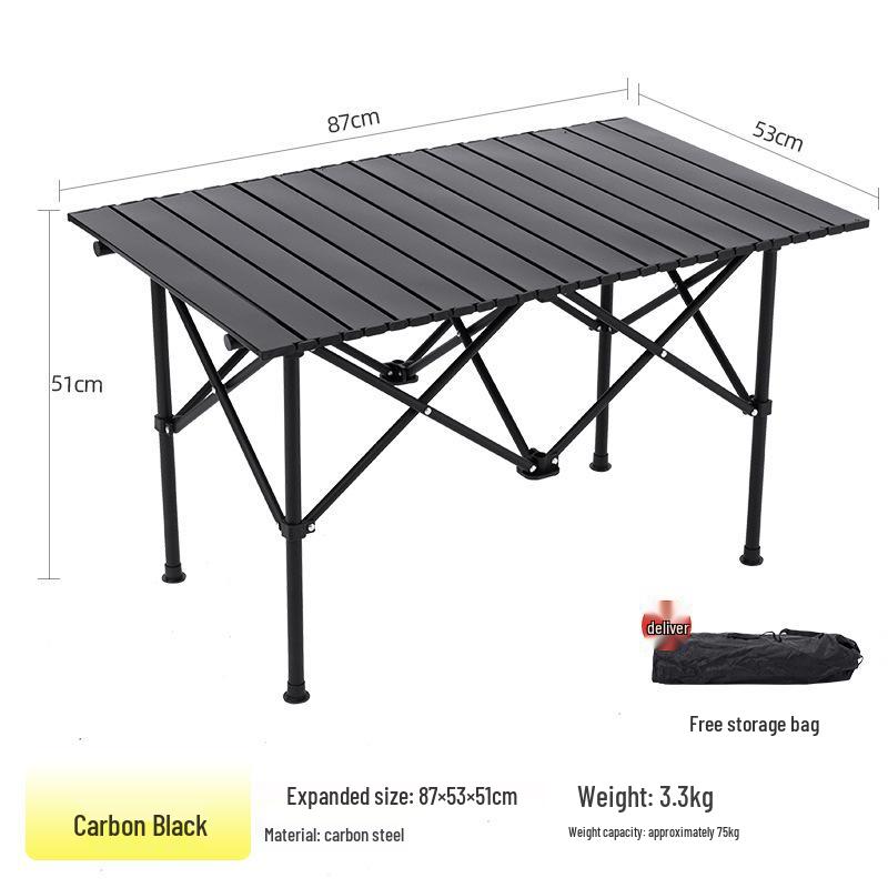 Carbon Steel Folding Table: Outdoor Camping, Picnic, Roll-Up, Indoor Dining, and Street Stall Use.