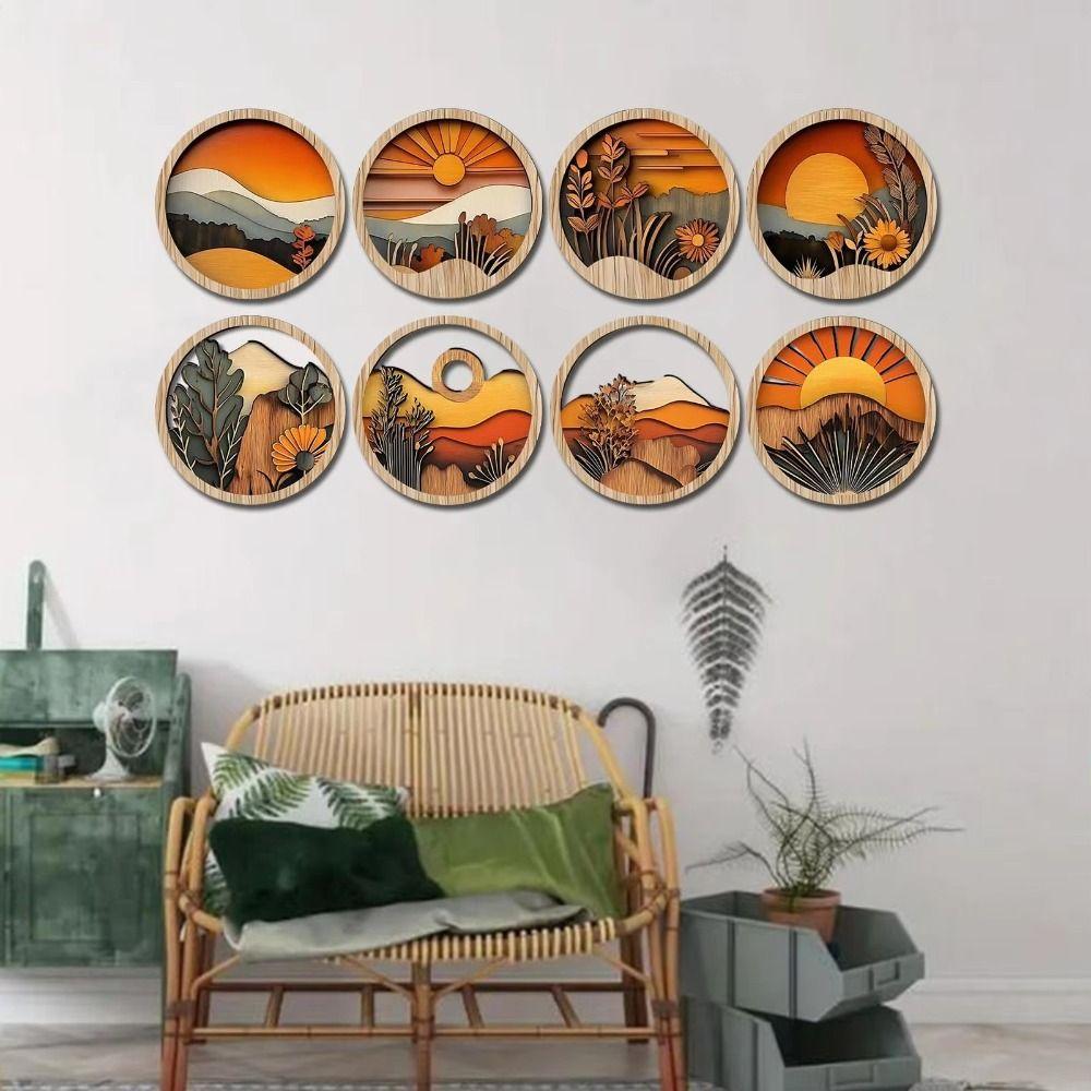 4Pcs Round Frames Aesthetic Ornament Bohemian Style Geometric Frames Wall Art  Door