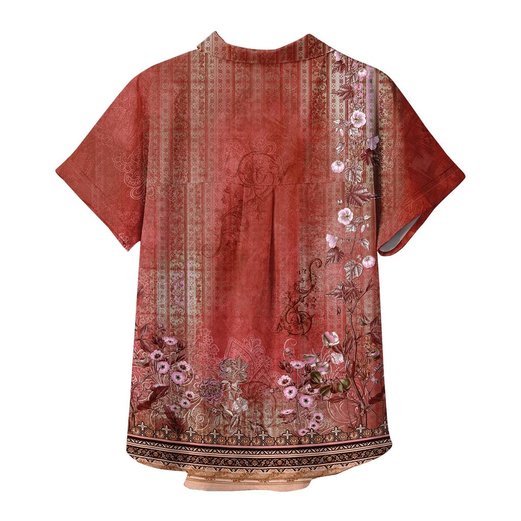 Women's Short Sleeved Shirt, Daily Fashion Printed Button Top, Chest Pocket Cardigan