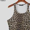 INCERUN Summer Men's Sleeveless Strap Leopard Fitted Tank Tops