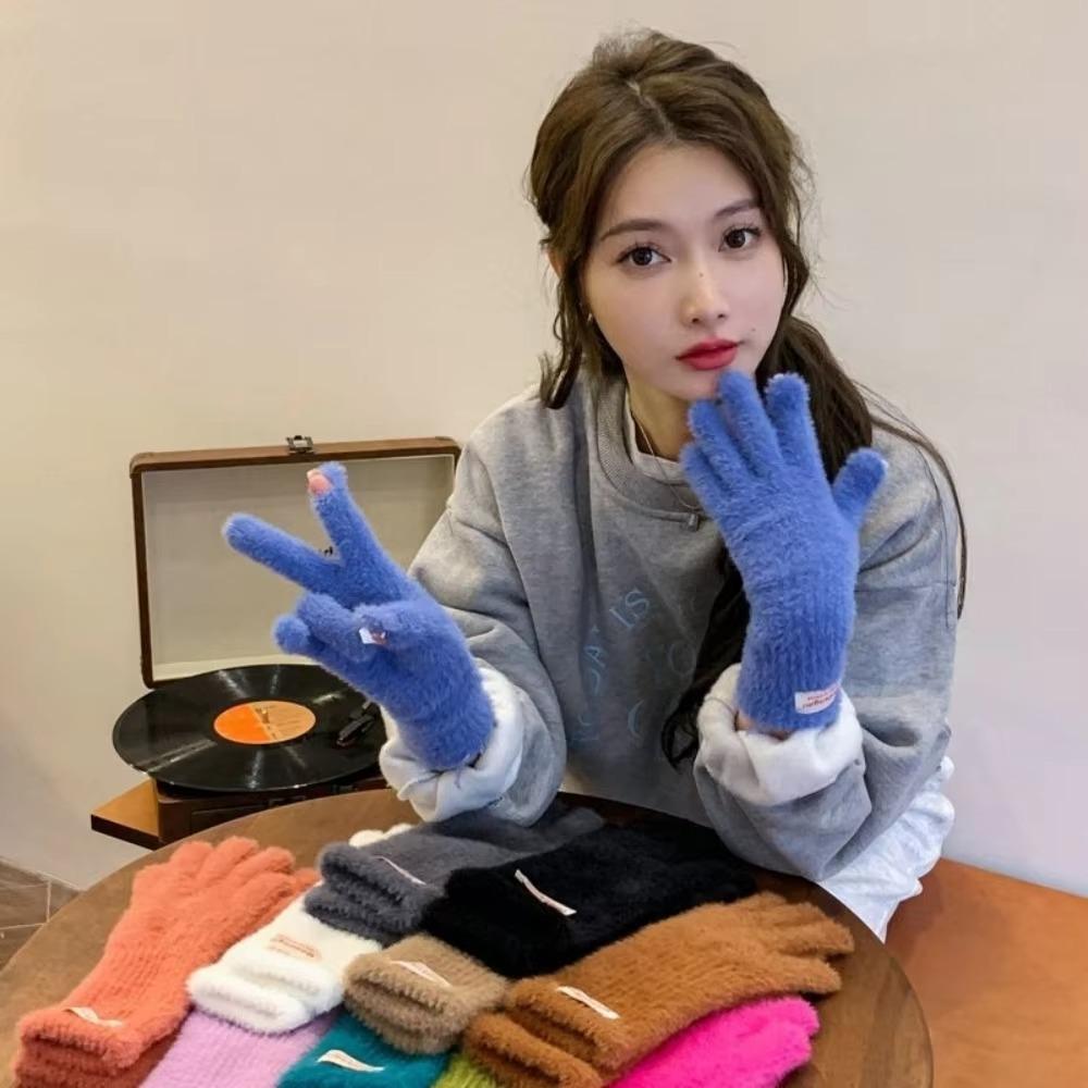 Soft Cashmere Winter Knitted Gloves Korean Style Full Finger Mittens Durable Warm Gloves  Women