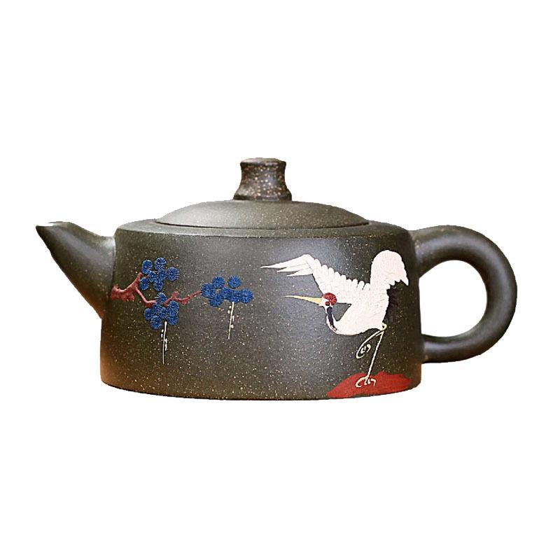 

190ml Vintage Yixing Purple Clay Teapots Handmade Pine Crane Pot Raw Ore Coarse Sand Green Mud Kettle Chinese Zisha Tea Set Gift