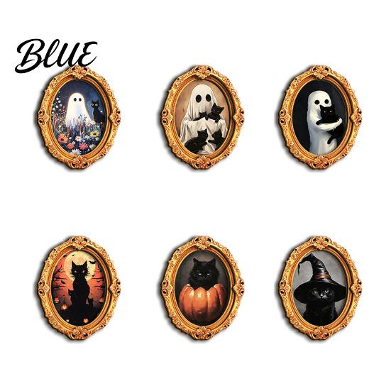 Kitchen Refrigerator Magnet 1/6Pcs Halloween Retro Frame Magnet Wooden Fridge Set Decoration Memo Note Holder for Holiday Party Cartoon