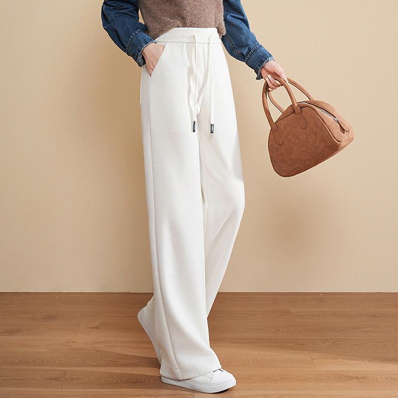 Thickened Woolen Wide-Leg Women'S Pants Autumn And Winter New Elastic Waist Loose Drape Wool Straight Casual Pants
