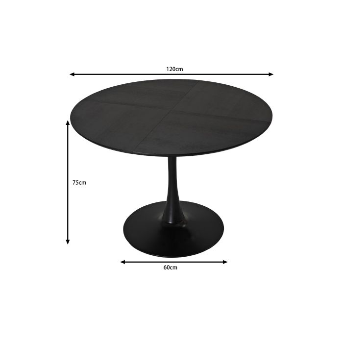 Table À Manger Ronde - MUVOE - 47,24 Pouces - Bois Massif Noir - Assemblage Facile - Capacité 100 Kg