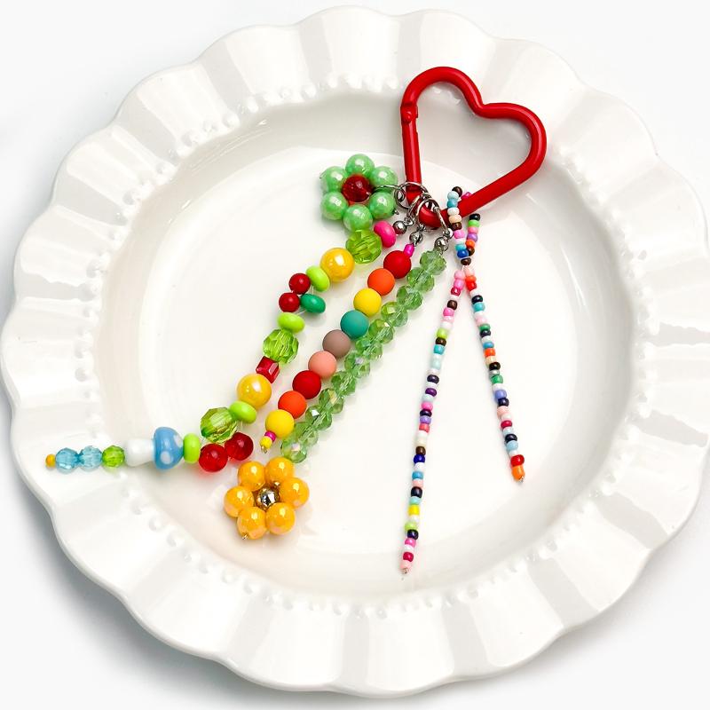 1Pcs Handbags Cellphone Chain Heart Keychain Heart Phone Charm Strap Beaded Phone Lanyard Cute Bag Pendant For Women