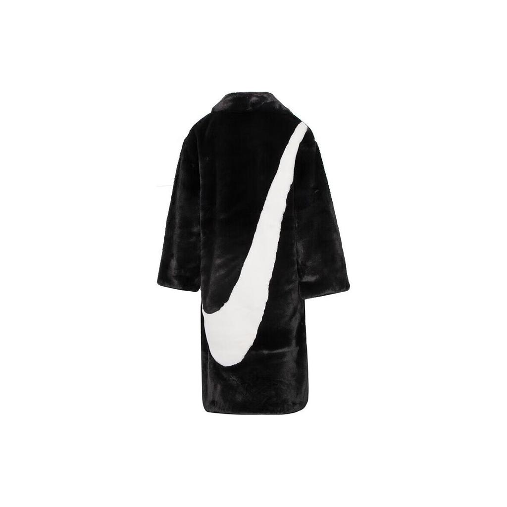 New Nike Women's Faux Fur Long Jacket Asia Sizing Black DQ6839-010