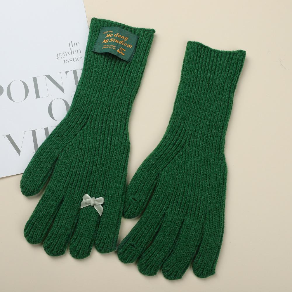 

Студентка в шерстяных вязаных перчатках с бантом, милая корейская версия, однотонные, осенне-зимние, для езды, теплые и с сенсорным экраном, тренд average size