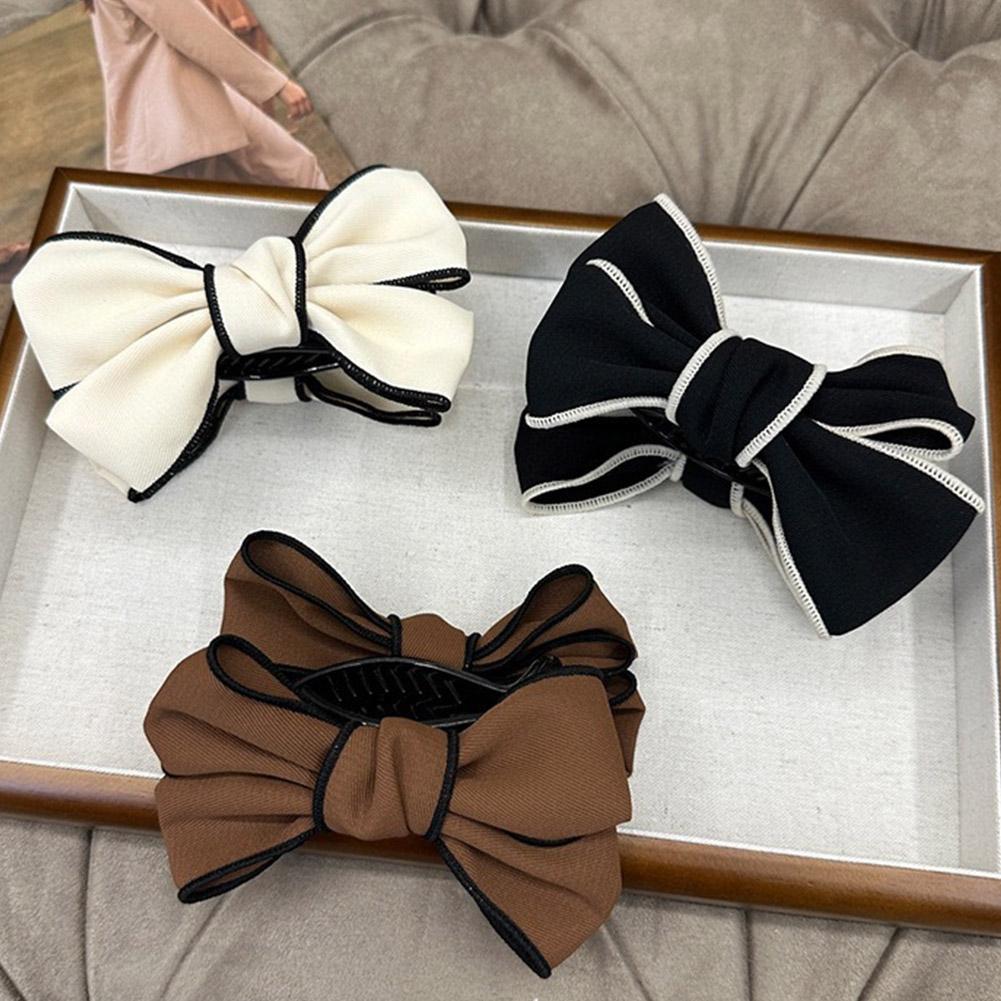 Pinces à cheveux en forme de nœud pour femmes, double face, grandes pinces à cheveux en satin massif, accessoires pour cheveux, barrettes de requin Q2X7