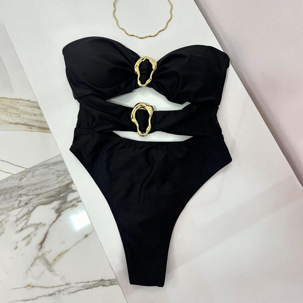 OFTBUY 2025 Novo Maiô Sexy de Verão Feminino Conjunto de Biquíni de Uma Peça Sem Aro Sutiã Liso Praia Justo Altura Elástica Traje de Banho Feminino