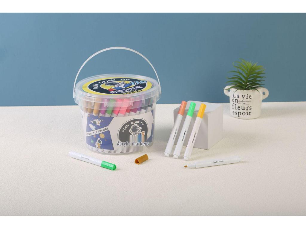 Dingdinghu 110-Color Stackable Acrylic Marker Pen Set for Kids' Drawing On Opaque Paper