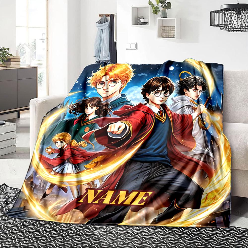 Custom Name "Magic School Adventure" blanket for Couch & Bed, Plush Cozy Fuzzy Blanket Super Soft & Warm Blankets for Fall and Winter. 090885