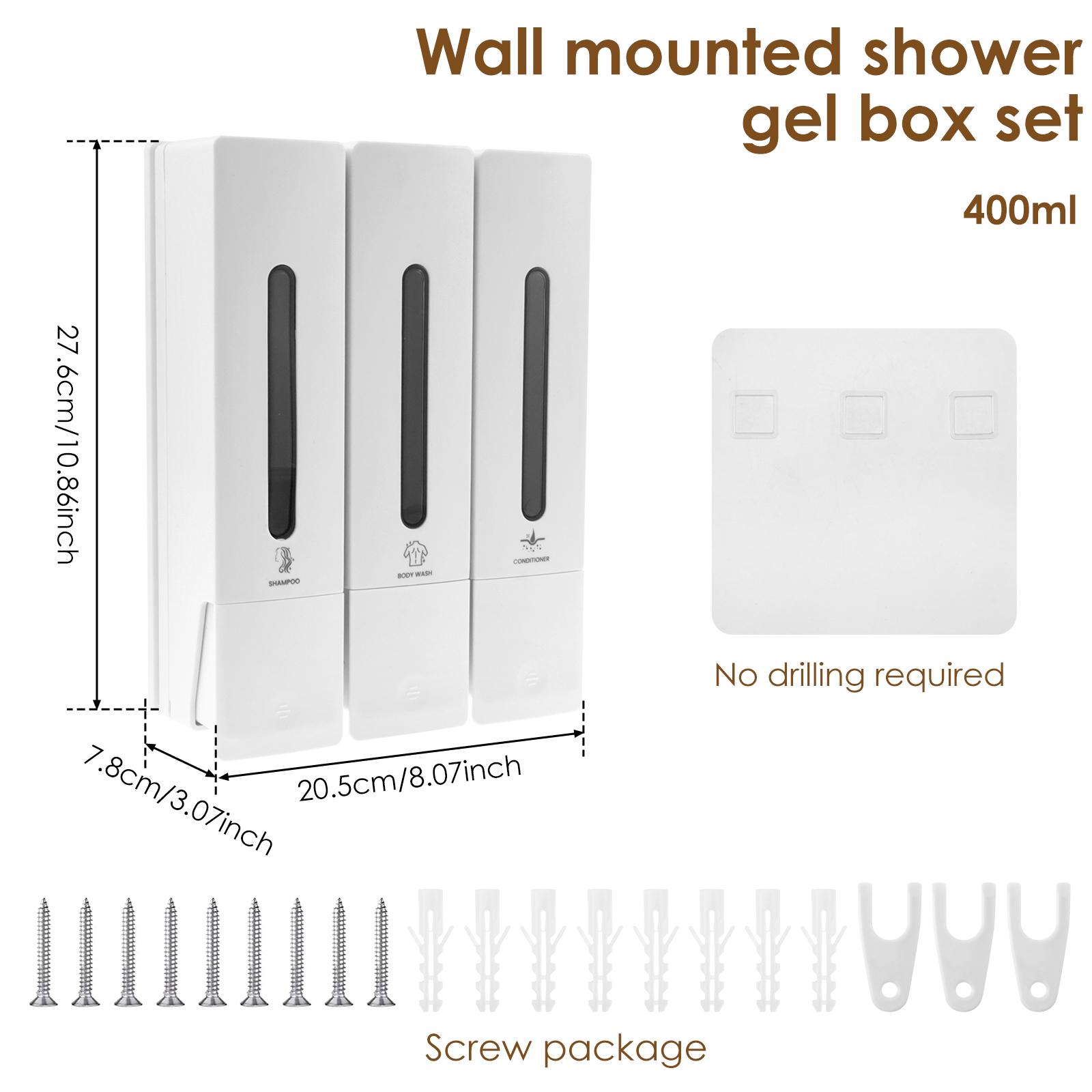 

3 Chamber Shower Soap Dispenser 400ml Wall Shampoo Dispenser Wall Mounted Conditioner Dispenser Practical Shampoo for Hotel белый