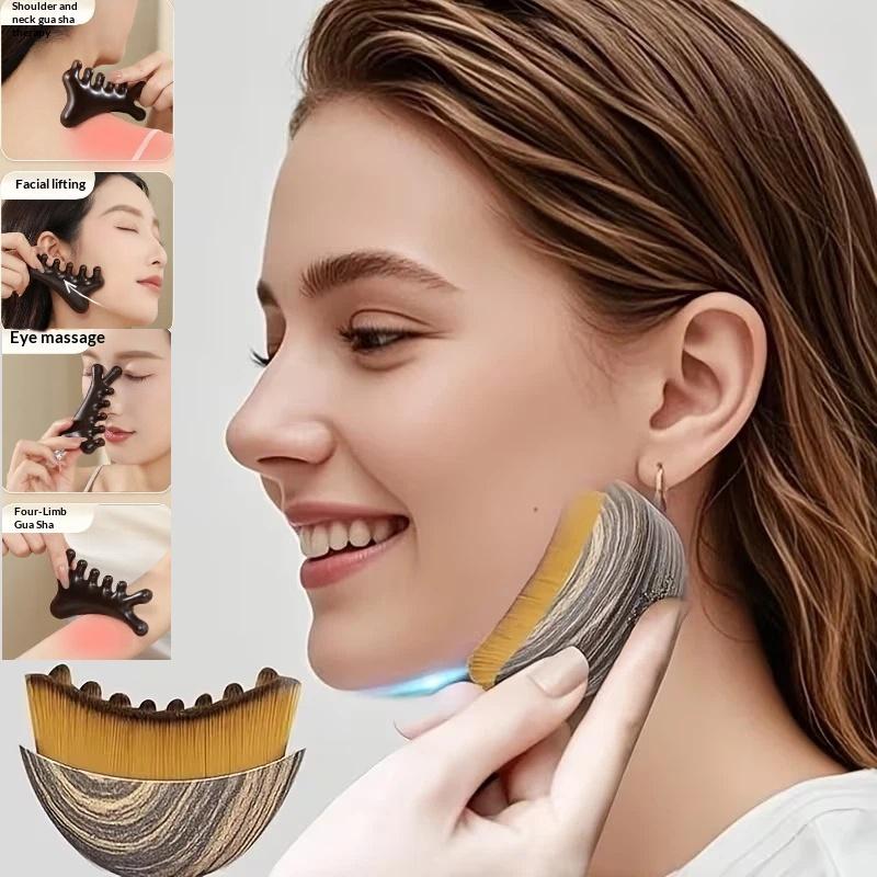 Lymfatický konturovací štětec na obličej Tělový kartáč na suché kartáčování Koupelnový kartáč Dřevěný masážní hřeben Konturování obličeje a lymfatická masáž