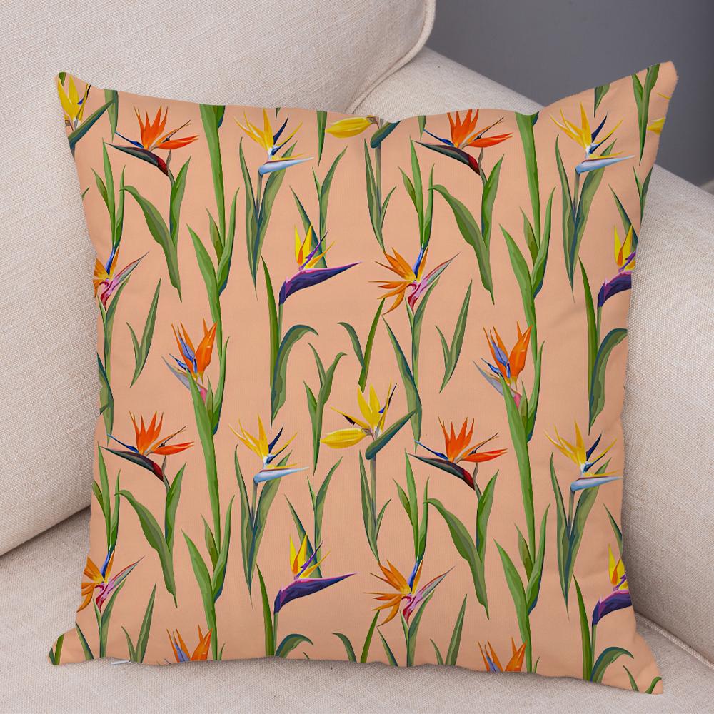 Tropical Floral Cushion Cover Plumeria Hibiscus Flower Print Soft Fabric Living Room Sofa Decor Pillow Case