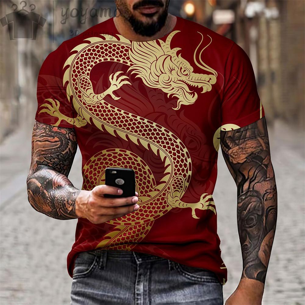 Herrenmode T-Shirt Drache 3D-Druck Kurzarm Sommer Freizeitkleidung Mann Personalisiert Streetwear Harajuku O-Ausschnitt Oberteil Tee