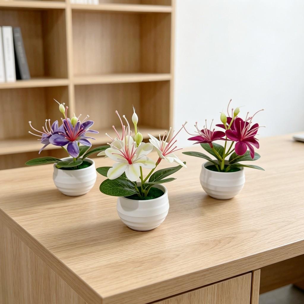 Mini Fake Jasmine Potted Plant For Home Decor And Photography Props