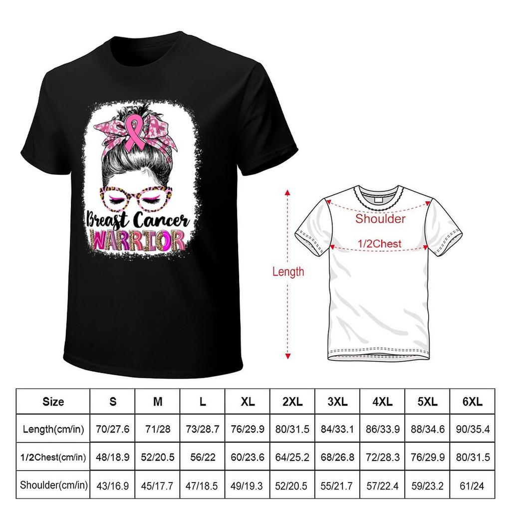 Messy Bun Leopard Breast Cancer Warrior TShirt anime shirt Short sleeve tee graphics t shirts for men pack