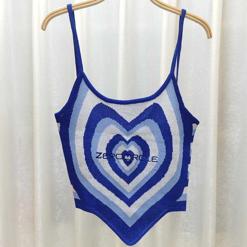 

Топы с принтом в виде сердечек и неровной линией живота, летние женские топы Y2K синий