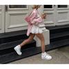Spring New Arrival American Retro A- line High Waist Pleated Drawstring Fashion Tape Sexy Short Skirt Shoelace Skirt
