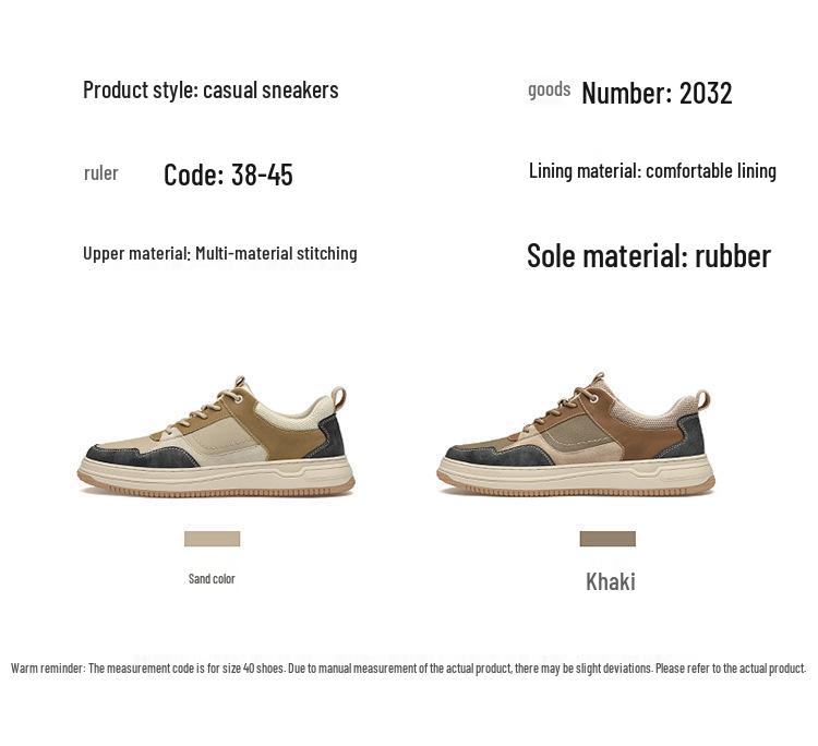 2032 Men's Handmade Flat Sole Cowhide Fashion Sneakers - Low-Top, Color Block, Large Size, Casual Spring/Autumn Trend