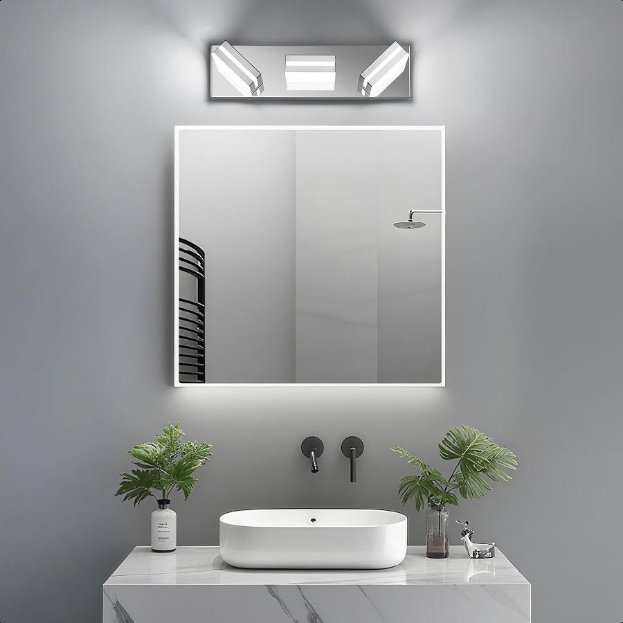 Modern LED Bathroom Lights Fixtures 3Light Metal Chrome Acrylic Wall Lighting Vanity Lights for Bathroom Over Mirror(6000k 16In