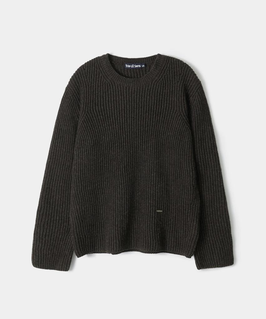 TRIP LE SENS Wool Mixed Color Crop Round Knit_Brown Mix