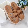 Women's Slippers Summer New Thick Bottom Round Head Hollow Rhinestone Sandals Casual Comfort Increase Wear Slippers
