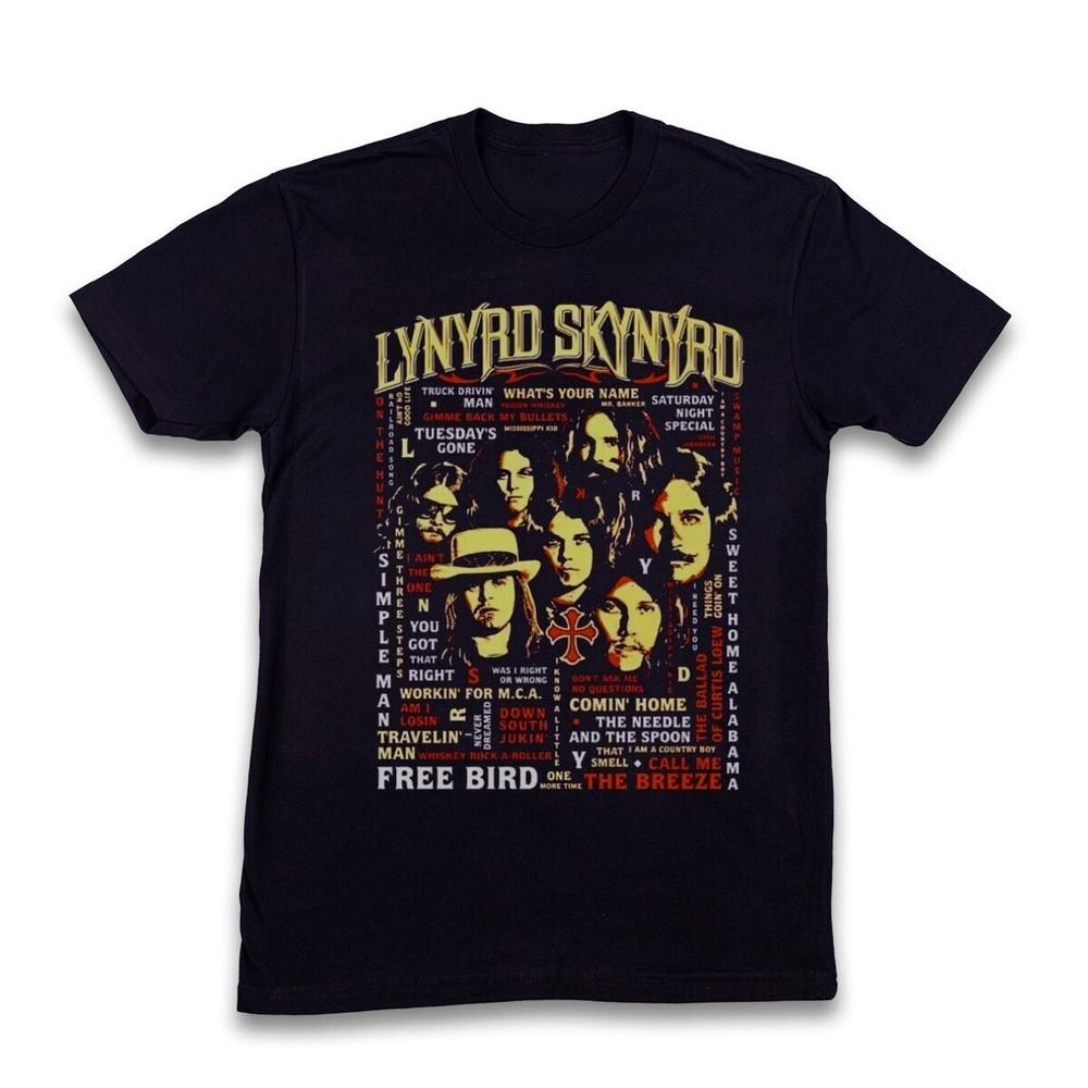 Rare Lynyrd Skynyrd Song List T-shirt, Unisex Black Cotton T-shirt, Size S-5XL Unisex T-Shirt XXL