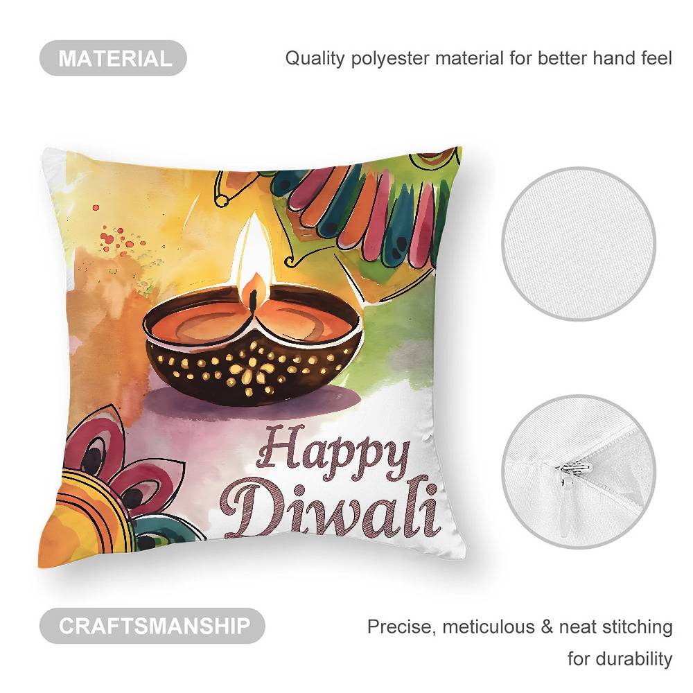 Diwali Festival Pillow Case Plush Fabric Soft  Pillowcase Double Sided Print Cushion Cover Household Gifts