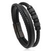 Multi-Layer Braided Leather Bracelet For Men With Magnetic Titanium Steel Clasp Simple Wristband