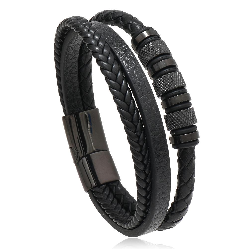 Multi-Layer Braided Leather Bracelet For Men With Magnetic Titanium Steel Clasp Simple Wristband