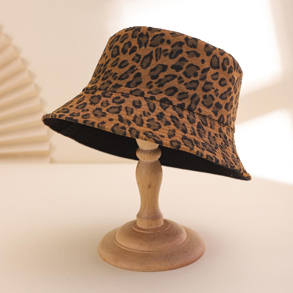 Fashion Leopard Print Wide Brim Fisherman Hat, Outdoor Sun Protection Flat Top Bucket Cap, Daily Wear Accessories