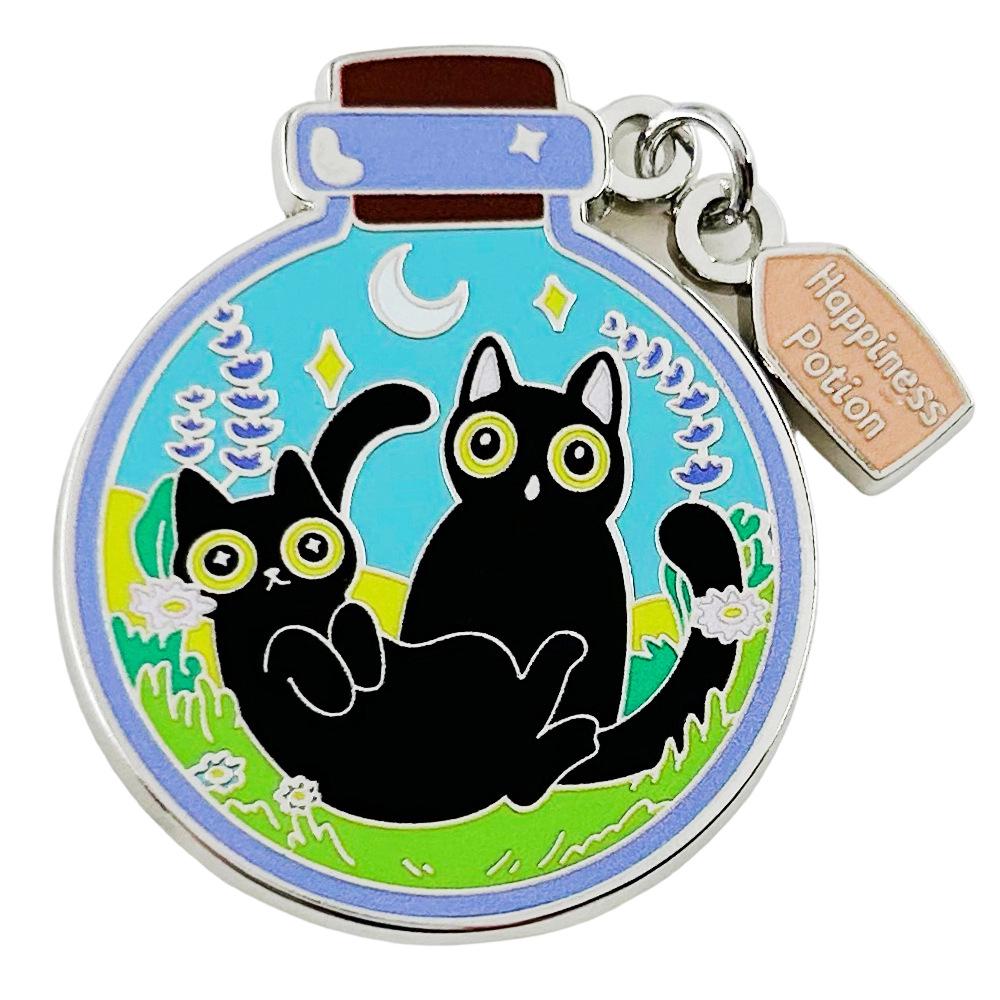 Enamel Pin - Happy Potion with Black Cat and Night Forest Theme