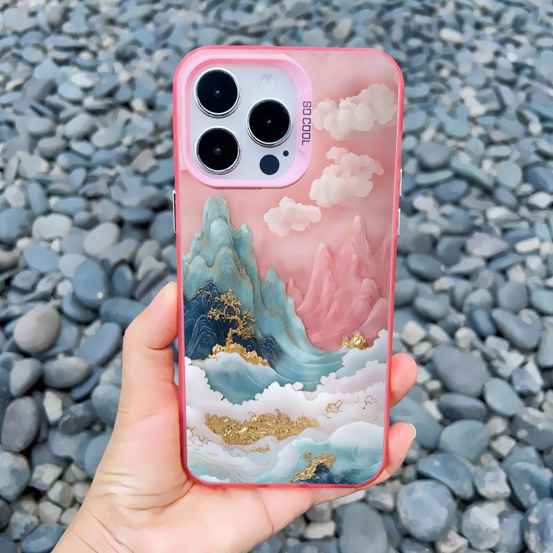Durchscheinendes Rosa Wolkenmeer Laser Handyhülle Für iPhone 11 12 15 Pro Max 13 Mini 16 14 13 Pro Max Plus Stoßfeste Rückseite Fundas