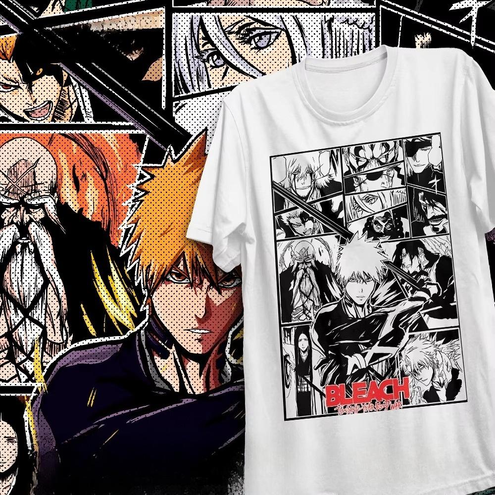 Bleach Anime Graphic T‑Shirt Vintage Manga Print Crew Neck Short Sleeve Oversized Unisex Casual Streetwear Tee Top for Anime Manga Lovers Daily Wear