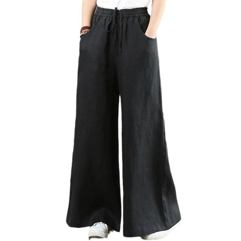 2025 Women's Plus Size Cotton Linen Wide-Leg Trousers - High Waist, Loose Fit, Straight Leg, Casual Summer Pants