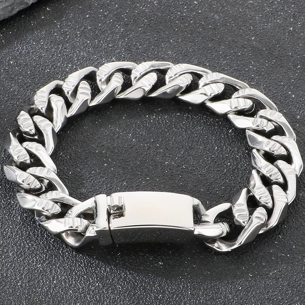 

Men s Hip Hop Stainless Steel Cuban Link Bracelets Classic 16MM Width Vacuum Plated Chunky Chain Bracelet for Man Never Fade 20.5CM серебряный
